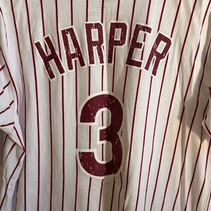 Phillies Harper #3 Striped Baseball Jersey T-shirt in Maroon and White